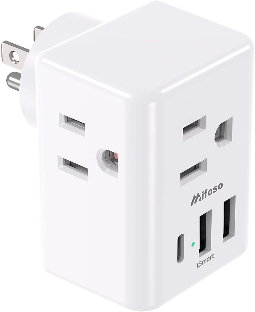 2 Pack Outlet Extender Multi Plug Outlet, USB Wall Charger, No Surge Protector Cruise Essentials for Ship and Travel, ETL Listed (White)