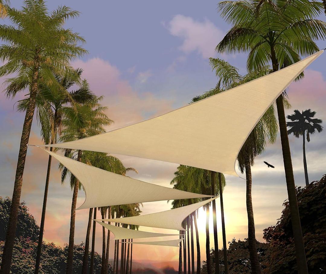 Amgo 12' x 12' x 12' Beige Triangle Sun Shade Sail Outdoor Canopy Awning UPF50+ AGTAPT12, 95% UV Blockage, Water & Air Permeable, Commercial Standard Heavy Duty (We Make Custom Size)