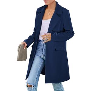 PRETTYGARDEN Women's 2026 Spring Fall Long Blazer Jackets Long Sleeve Lapel Pockets Loose Fit Work Casual Blazers Outerwear, XXL