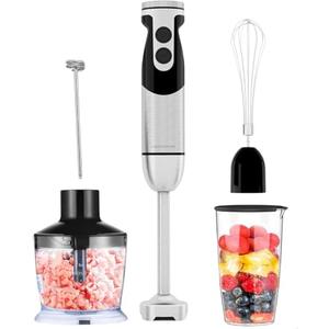 MegaWise Pro Titanium Reinforced 5-in-1 Immersion Hand Blender, Powerful Motor with 80% Sharper Blades, 12-Speed Corded Blender (Black)