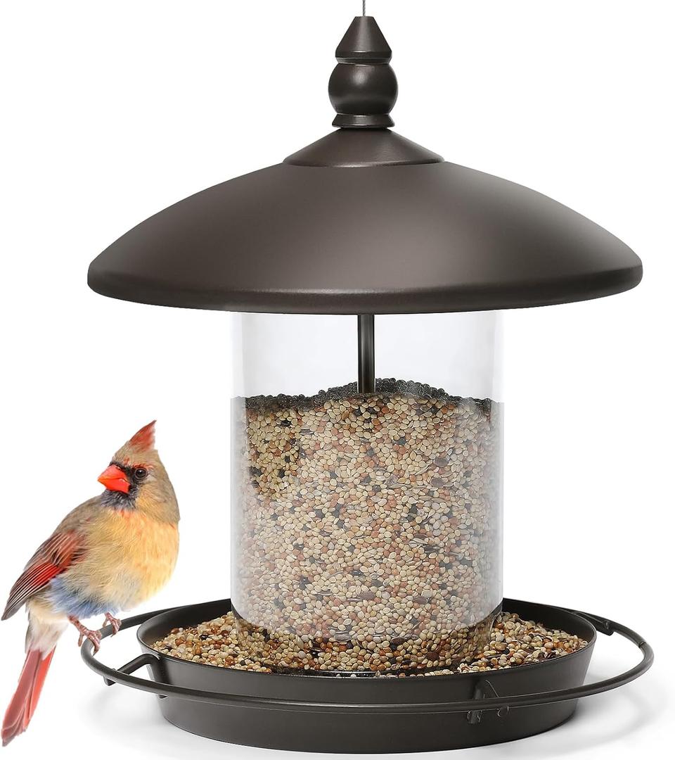 Metal Roof Bird Feeder - Chew Proof for Outdoor Hanging Wild Bird Seeds. Bronze (1.7lb:Bronze)