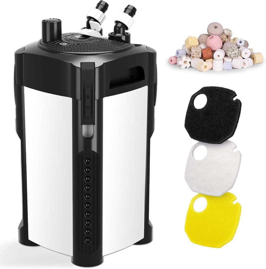AQQA 475GPH Canister Filter, Ultra-Quiet 3-Stage Filtration Aquarium Filter