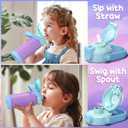 Kids Insulated Water Bottle with Pop-Open Straw & Spout 2-in-1 Lid, 18oz Leak Proof 18/8 Stainless Steel Vacuum Tumbler, BPA-Free Kids Cup For Travel School Boys Girls Toddler, Dinosaur & Monster Car