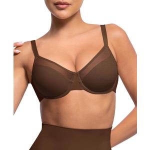 Minimizer Bras for Women Full Coverage Unlined Underwire Bras Plus Size Lifting Bra for Heavy Breast (38C, Brown)