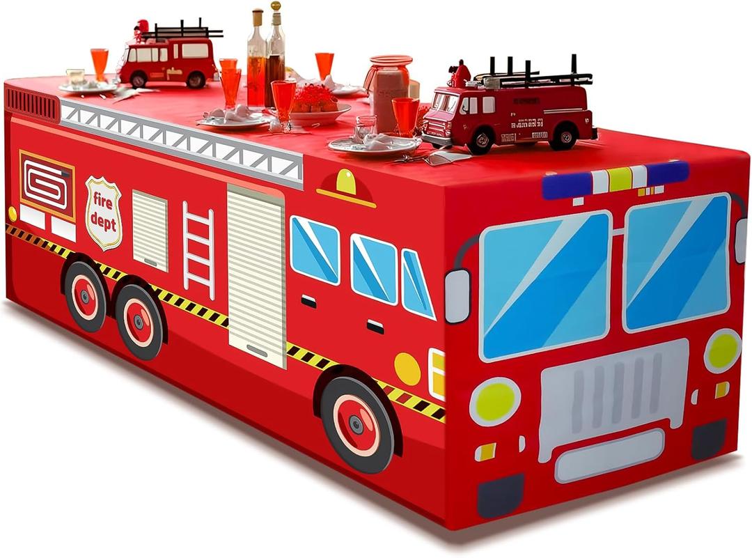 6Ft Fire Truck Birthday Party Tablecloth,Firefighter Birthday Party Decorations,Fire Truck Table Cloth for Kids Boys Firefighter Firetruck Theme Party Decorations Supplies (72" x 30" (Rectangular))