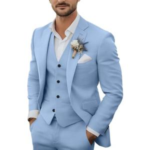 Men's 3 Piece Linen Suits Casual Lightweight Blazer Jackets Vest Pants Set for Wedding Business Prom Suit XXL