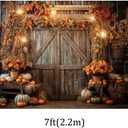 Kate 7x5ft Autumn Thanksgiving Farm Pumpkin Lanterns Decoration Photography Backdrops Rustic Wooden Door Fall Yellow Flowers Leaves Pumpkin Harvest Photo Background Shooting