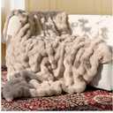 Ultra Soft Cozy Faux Fur Throw Blanket, Fuzzy Plush Thick Bubble Blanket, Oversize Luxury Fluffy Blanket for Couch, Sofa, Bedroom, and Living Room, 50x60 Inches, Light Brown