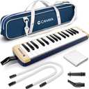 CAHAYA Melodica Instrument 32 Keys: Double Tubes Mouthpiece Air Piano Keyboard Musical Instrument Gift with Carrying Bag Beige Blue