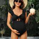 Charmo Ruffle Maternity Bathing Suits for Women Ribbed Tie Knot Maternity Swimsuit Cutout Ruched Pregnancy Swimwear, M