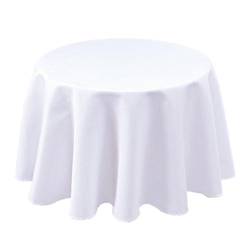Biscaynebay Textured Fabric Round Tablecloths 60 Inches for Tables diameters from 28" to 48", White Table Cloth Water Resistant Small Circle Folding Table Covers for Dining Kitchen Wedding Parties