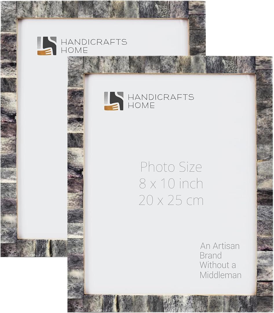Handicrafts Home 8x10 Picture Frame Set of 2 Handmade Grey Bone Inlay Photo Frame, Classic Collection, Decorative Boho Frame for Wall & Tabletop, Modern Farmhouse & Coastal Home & Living Room Decor