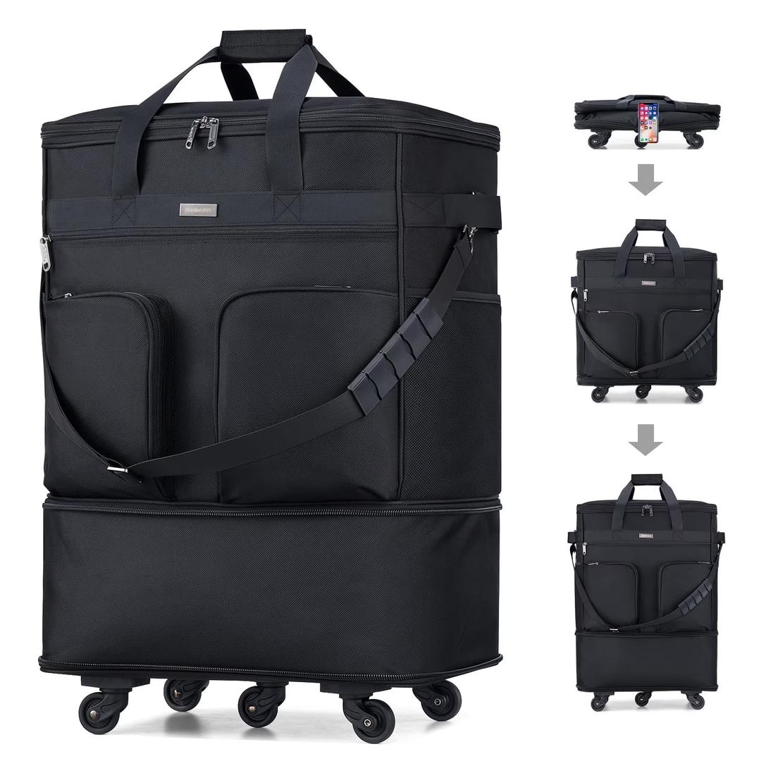Hanke Suitcases with Wheels Expandable Foldable Luggage Bag Suitcase Collapsible Rolling Travel Bag Duffel Bag for Men Women Lightweight Suitcases,Black