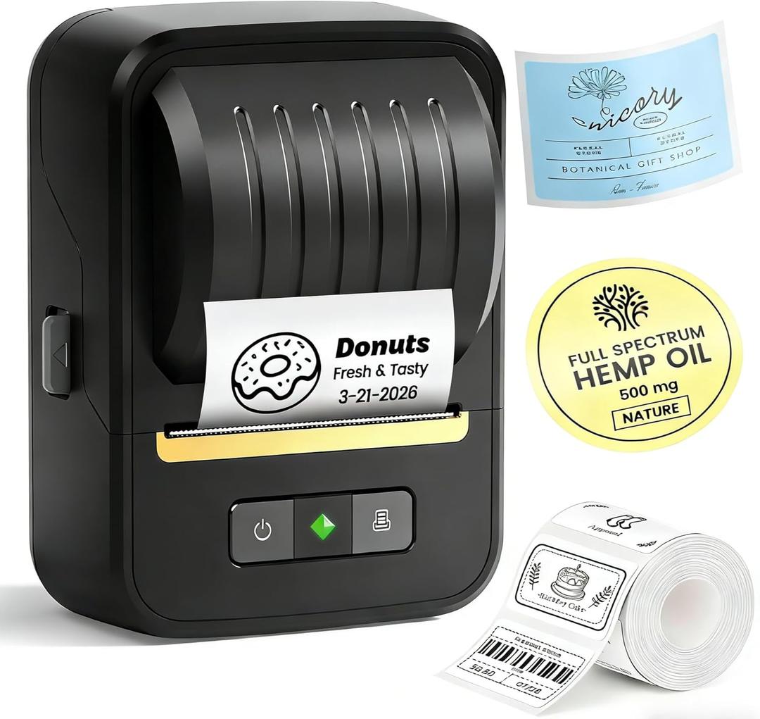 Label Maker Machine with Tape, 2 Inch Portable Bluetooth Label Makers, N20 Wireless Thermal Label Printer for Small Business, Office, Home, School, Barcode Address Logo Labeler for Phone