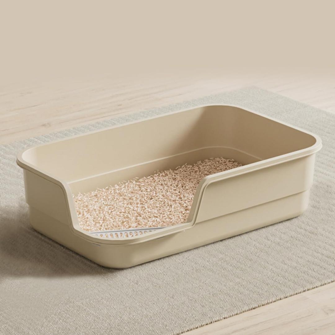 LoopTime Extra Large Cat Litter Box with High Sides,Cats Boxes for Indoor Cats,Cat Litter Pan for Kitty,Litter Box with Low Entry,Easy to Clean,Anti-Splashing,23.6" x15.7" x5.9" (White)