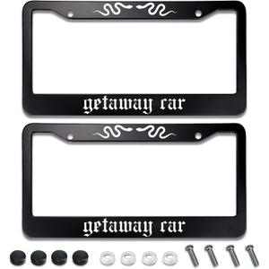 Getaway Car License Plate Frame,2 Pack License Plate Frame Car Universal Stainless Steel Accessories Cars Decor 2 Holes Screws Fits Standard US Vehicles Size