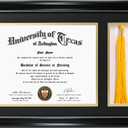 GraduationMall 11x17 Black Diploma Frame with Tassel Holder for 8.5x11 Certificate Document,Real Glass, Black over Gold Mat