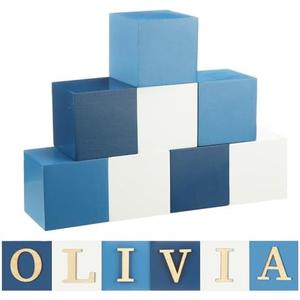 Kigley 8 Pcs Custom Wooden Name Sign 8 Letter Blocks and 78 Wooden Letter Name Wooden Cubes Wooden Blocks for Montessori Shower Name Alphabet Wood Signs