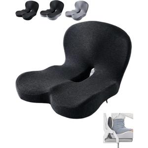 Ergonomic Orthopedic Cushion for Tailbone Pain Relief, with Memory Foam, Car Seat Cushion with Waist Support, Non-Slip, Breathable, Washable Cover (Black)