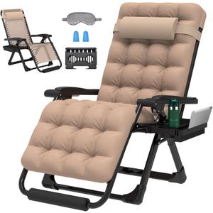 ZENPETIO 29In XL Zero Gravity Chair w/Cushion, Zero Gravity Recliner Lounge Chair for Indoor and Outdoor, Reclining Camping Chair for Lawn, Anti Gravity Chair with Cup Holder and Footrest, 440LBS (Beige)