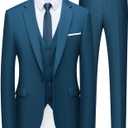 WULFUL Mens Slim Fit Suit One Button 3-Piece Blazer Dress Business Wedding Party Jacket Vest & Pant (X-Large, Teal Blue)