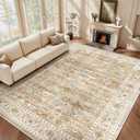 VKLIVING Machine Washable Vintage Design Area Rug 5'x7', Non Slip, Stain Resistant, Home Decor, Boho, (Beige)