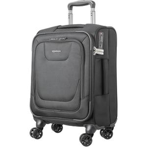 23-inch Luggage, Softside Suitcase With TSA Lock, 8 Spinner Wheels, Front Exterior Pocket, 3 Interior Pockets For Dry and Damp Clothes/Towels Separately, Black