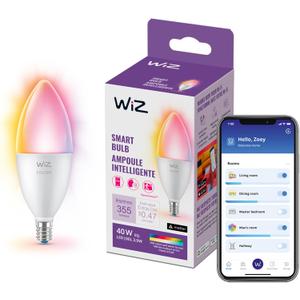 WiZ Connected 40W B12 Smart Candle-shape, E12 base, Full Color, Dimmable, 1-Pack, Indoor, Connect to Wi-Fi, Control Voice or App + Activate with Motion, Matter Compatible
