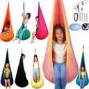 Sensory Swing for Kids Indoor and Outdoor Pod Hammock Chair Seat Upgrade Max 300 lbs Hanging Swing with Inflatable Cushion Includes Hardware Hanger Kit for Aspergers Autism ADHD (Pink)