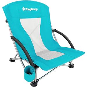 KingCamp Low Beach Chair, High Back Folding Camping Chair for Adults, Oversized Breathable Mesh Seat, 300lbs Heavy Duty Portable Chair with Cup Holder & Storage Pockets for Beach, Outdoor