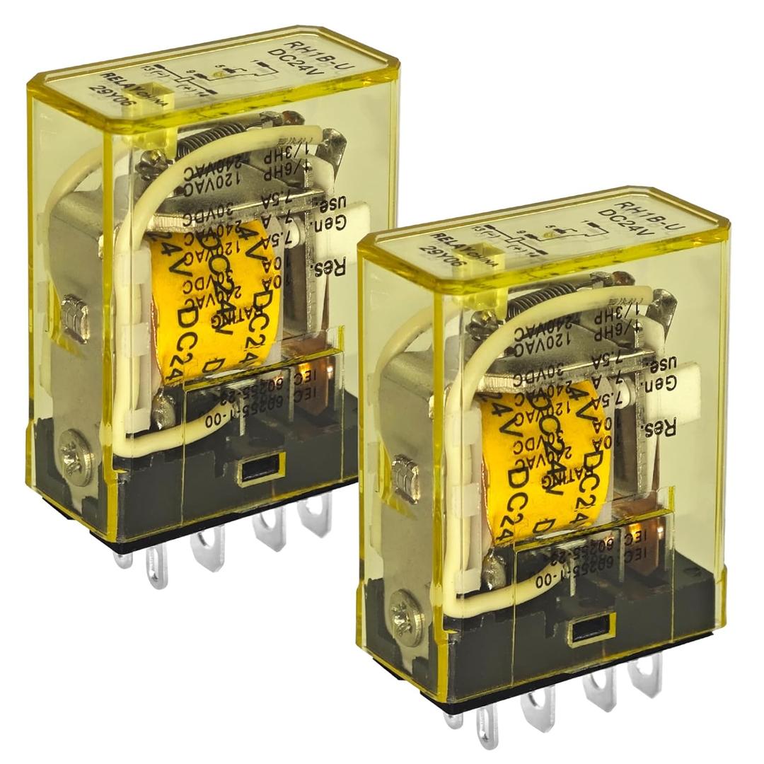 RH1B-U DC24V Relay (Pack of 2) - 5-Pin SPDT, 24VDC, 10A - High-Performance Plug-in Power Relay with Quick Connect