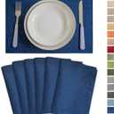 Demetex Place Mats Set of 6 Farmhouse Heat Resistant Table Linen Placemats for Party Buffet and Camping, Navy Blue