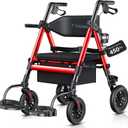 Walkers for Seniors 2 in 1 Wheelchair Combo, 450 lb Foldable Rollator Transport Chair with Seat, Heavy Duty Rolling Walker 10" Wheels for All Terrain, Red