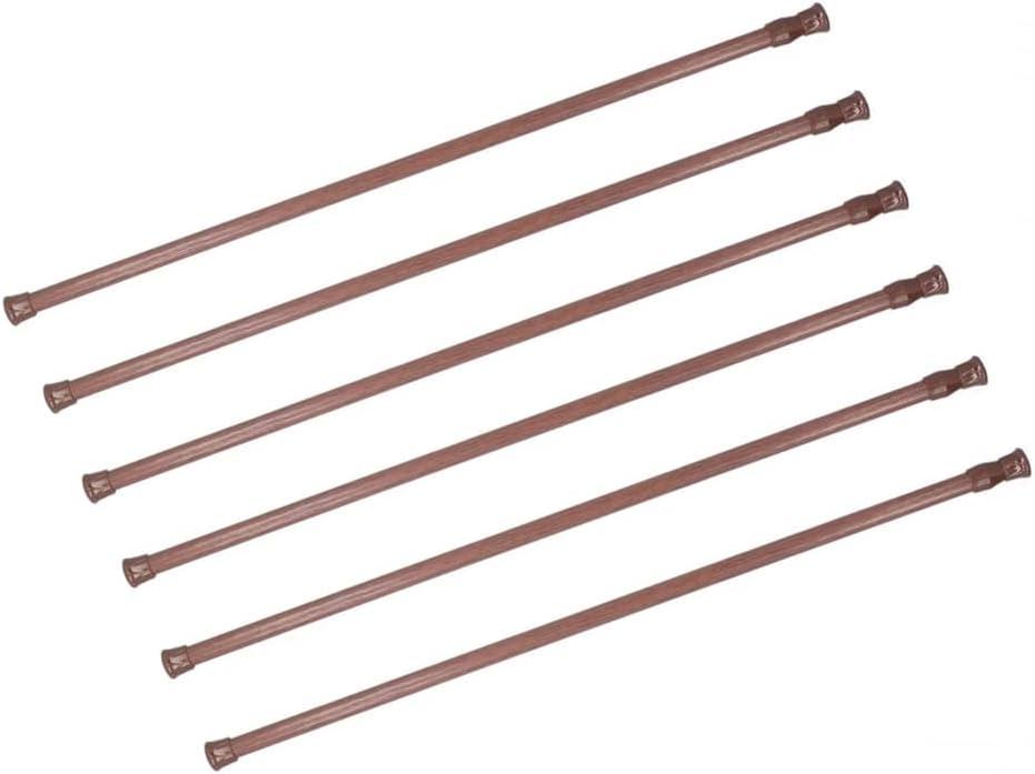 6 Pack Spring Tension Curtain Rod, 23.6-43.3 Inches Tension Rods Cupboard Bars Adjustable Spring Steel Tensions Rod Shower Rod Closet Rod (Wood Grain)