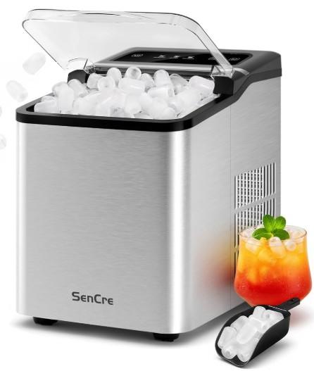 Ice Makers Countertop, 26.5Lbs/24H Ice Machine with 2 Sizes Bullet Ice, 9 Ice Cubes Release in 6 Mins, Self-Cleaning Portable Ice Maker with Ice Scoop and Basket for Home Kitchen Office Bar RV