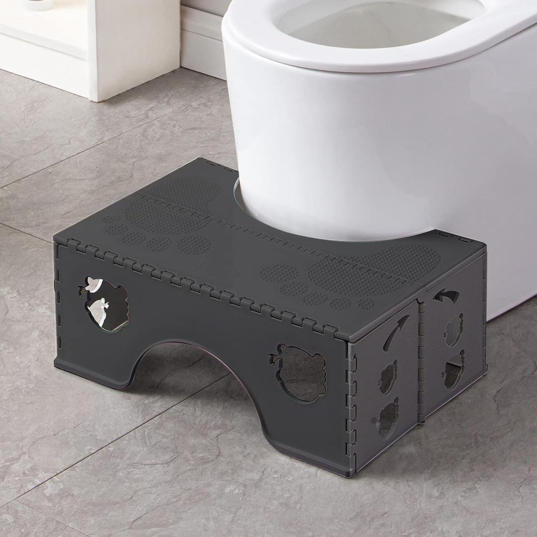 Foldable Toilet Stool, 7 inches Healthy Squatting Posture Poop Stool with Anti-Slip Feet by CHEAGO, Portable Travel Foot Stool for Toilet, Unique Folding Design Compact&Wide footrest Shadow Black