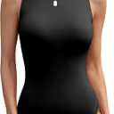 Women's Crew Neck Sleeveless Bodysuit Seamless Double-Lined Stretchy Tank Top Bodysuits for Women, Large