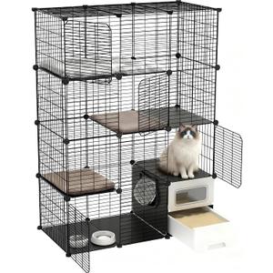 Cat Cage Indoor with Litter Box 4-Tier DIY Cat Crate, Cat Playpen Indoor & Outdoor Detachable Metal Wire Large Exercise Place Ideal