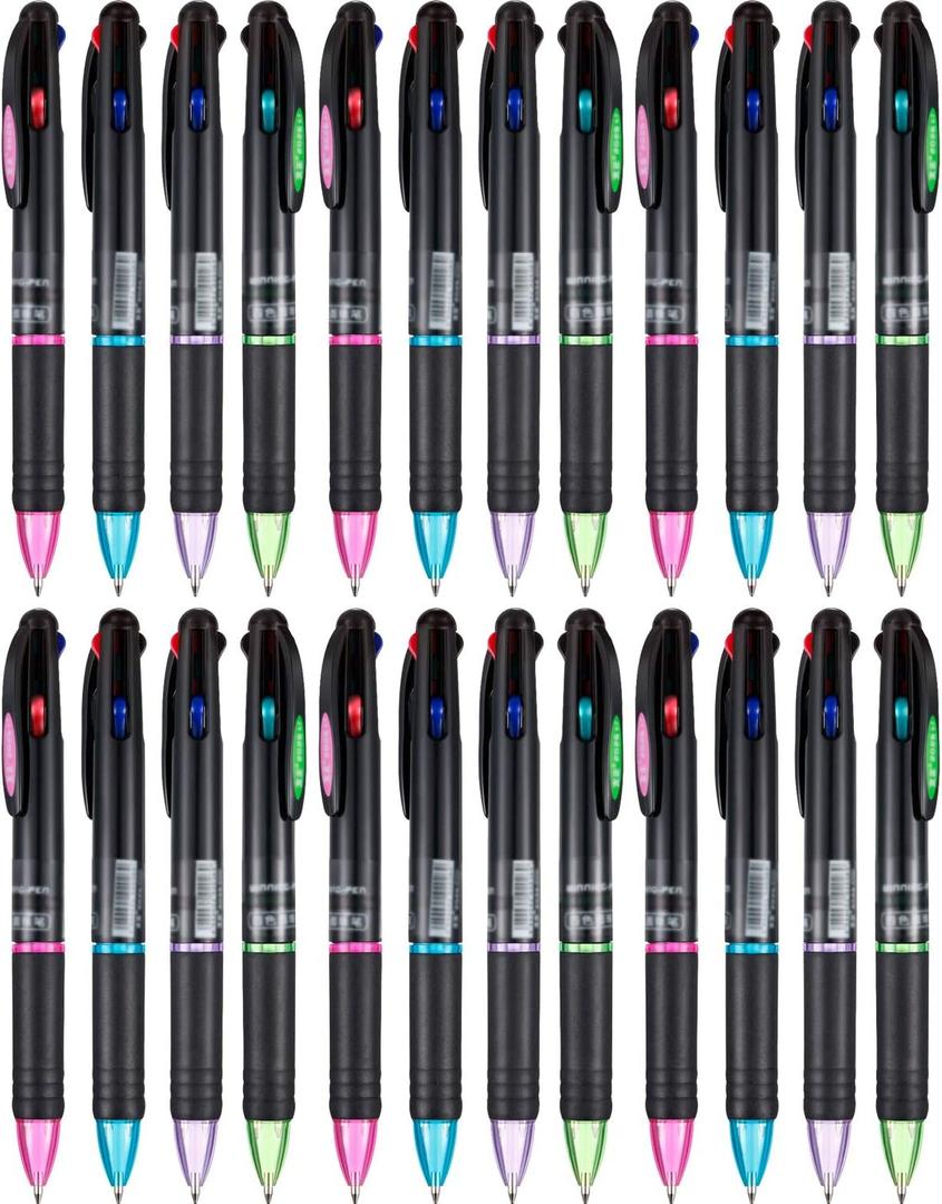 JOVITEC 24 Pack 0.7mm 4 Color Pens in One Bulk Multicolor Ballpoint 4-in-1 Pens Multi Colored Ink Retractable Ball Point Pen Gifts for Employee Appreciation Office Nurse Staff Holiday Party Supply