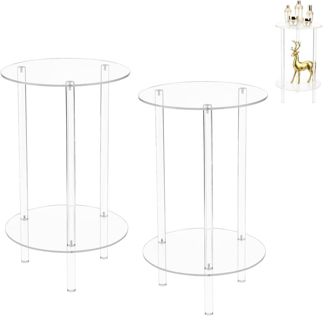YINSHCO Acrylic Detachable End Table, Round Acrylic Coffee Table, 2 Tier Multifuntional Clear Nightstand End Table for Small Spaces, Detachable Beside Table for Living Room, Bedroom, Study Room (2)