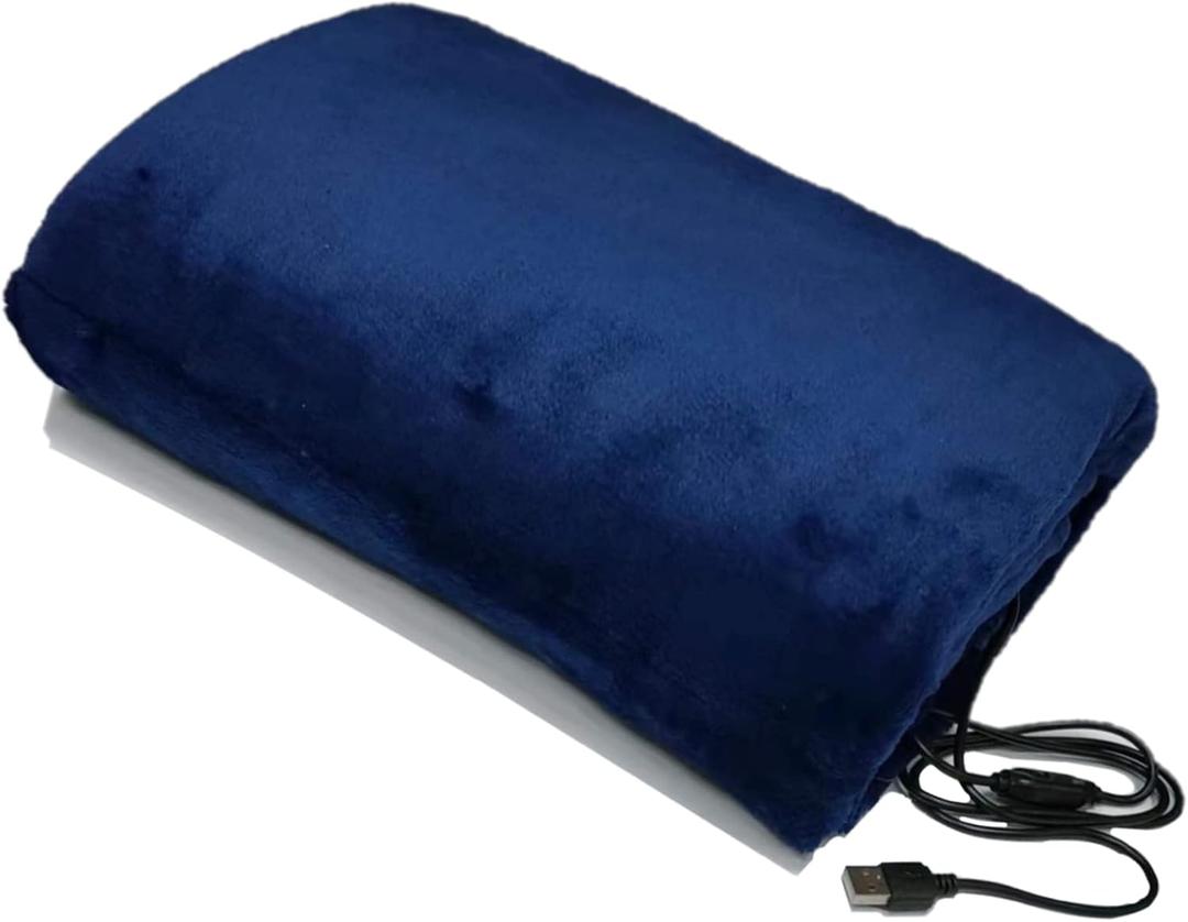 USB Heated Blanket, Heating Lap Blanket Throw, Wearable Soft Outdoor Cozy Travel Throw for Stadiums, Picnics, Travel, Camping, Hiking, and Wheelchair Use, Dark Blue
