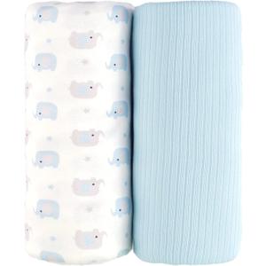 Jersey Swaddle Blanket, Ultra Soft Stretchy Receiving Blanket, Baby Boy Newborn Swaddle Wrap, 40 x 30 inches, 2 Pcs, Elephant