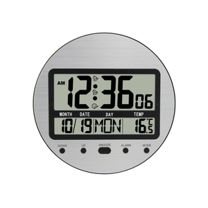 Digital Wall Clock Battery Operated, Large Display with Temperature, Date, Day of The Week, Seconds, Round Wall Mount Digital Clock - Aluminum Metal Dial