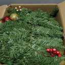 Christmas Garland with Lights, 9FT Prelit Christmas Garland Battery Operated Christmas Wreath with Pine Cones, Red Berries, Artificial Xmas Garland for Mantle, Fireplace, Stairs, Outdoor Decorations