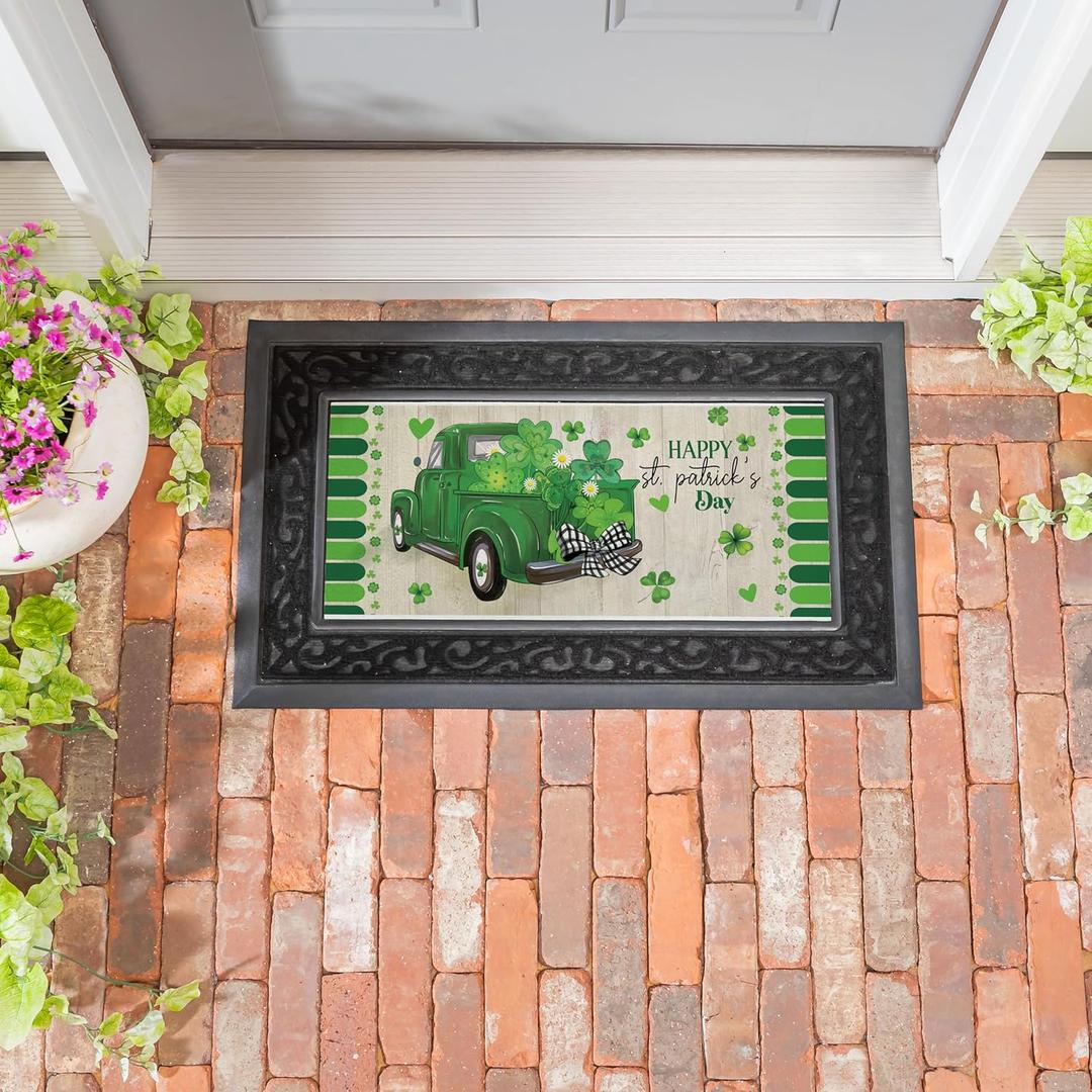Evergreen Sassafras St. Patrick's Day Truck Switch Mat Inserts, Interchangeable Front Door Mat Outdoor Entrance, Indoor Door Mats for Entryway, 22 x 10 Inches Sassafras Shamrocks Doormat Inserts