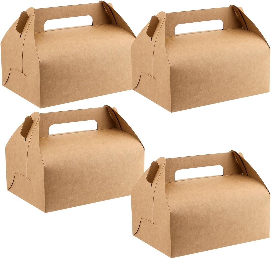 HEIHAK 50 PCS 8x6x4 Inch Large Gable Boxes Bulk, Gift Boxes with Handle, Treat Party Favor Boxes for Birthday,Wedding,Picnic and Christmas