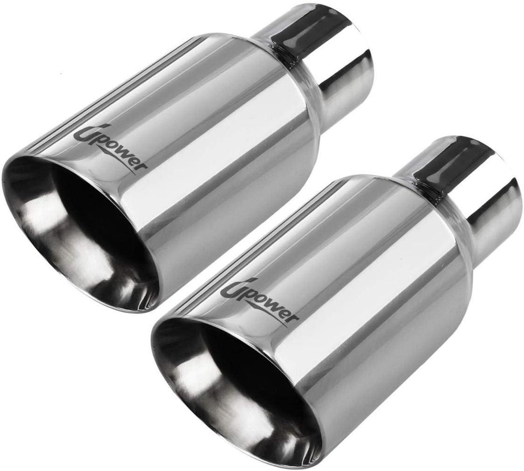 Upower Pack of 2 Exhaust Tip 2.5 inch Inlet 4 inch Outlet 9" Long 304 Stainless Steel 2.5" to 4" Diesel Exhaust Tailpipe Tip Double Wall Slant Cut