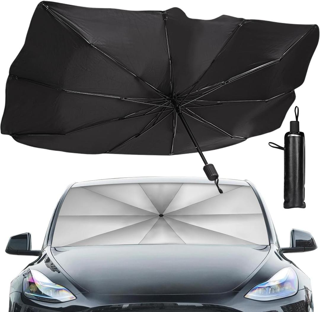 Sedan SUV Car Sun Shade for Windshield UV Rays and Heat Sun Visor Protector,Foldable Windshield Sun Shade Umbrella,Keep Car Cool,Easy to Use/Store,57''x 31''