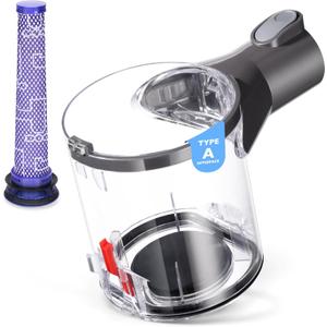 V6 Dust Bin Compatible with Dyson V6 DC58 DC59 DC62 DC74 Vacuum Cleaner Canister, V6 Dust Bin Canister Replacement Part No.965660-01 Type A interface