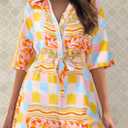 PRETTYGARDEN Womens Rompers for Summer 2025 Beach Vacation Clothes Short Sleeves Floral Jumpsuits Beach Cover Up (XXL)